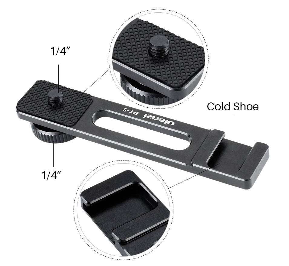 Ulanzi-PT-5-Microphone-Mount-Plate-Bracket-Holder-Extension-Bar-with-Cold-Shoe-14-20-Tripod-Hole-for-1453764-2