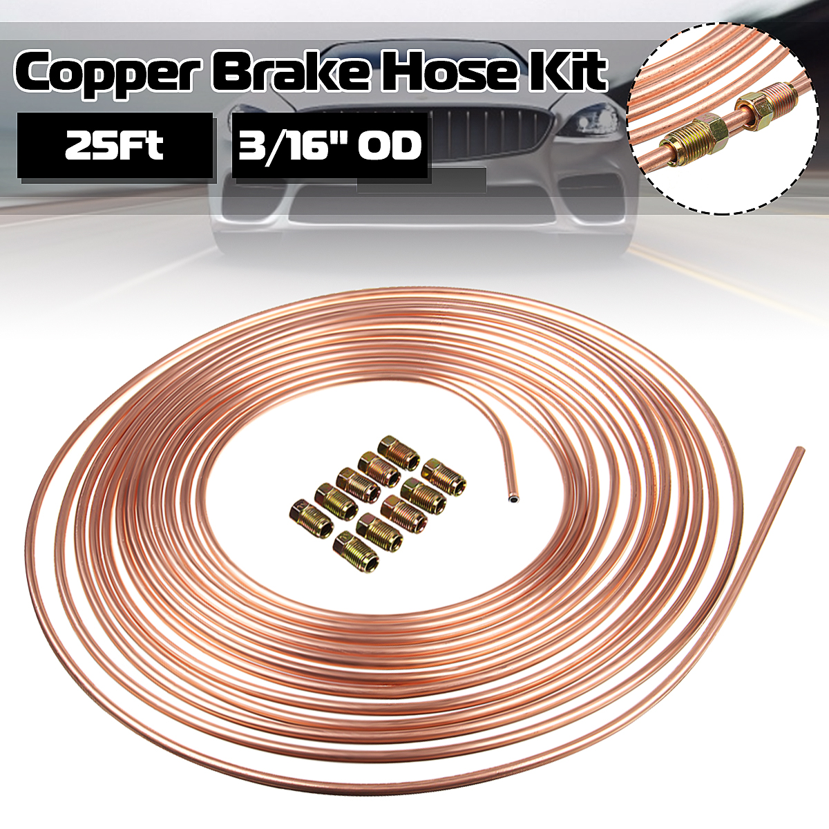 25ft-Copper-Brake-Line-Pipe-Hose-Kit-10-Male--10-Female-Nuts-Joiner-Joint-316-Union-1543210-10