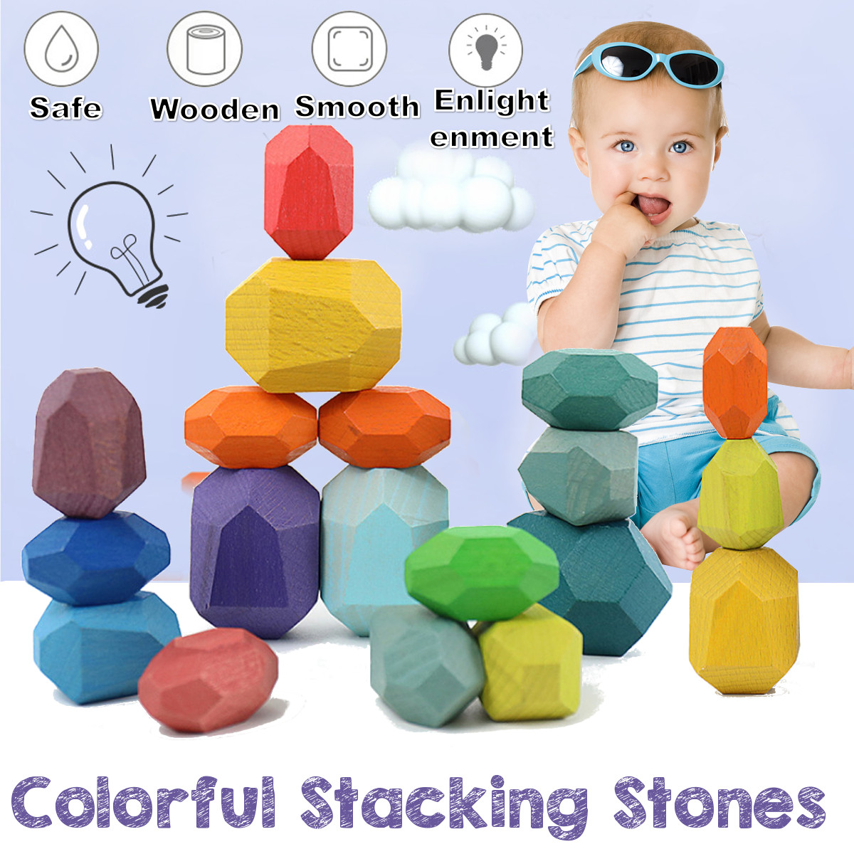 101626-Pcs-Wood-Colorful-Stone-Stacking-Game-Building-Block-Education-Set-Toy-for-Kids-Gift-1887123-2