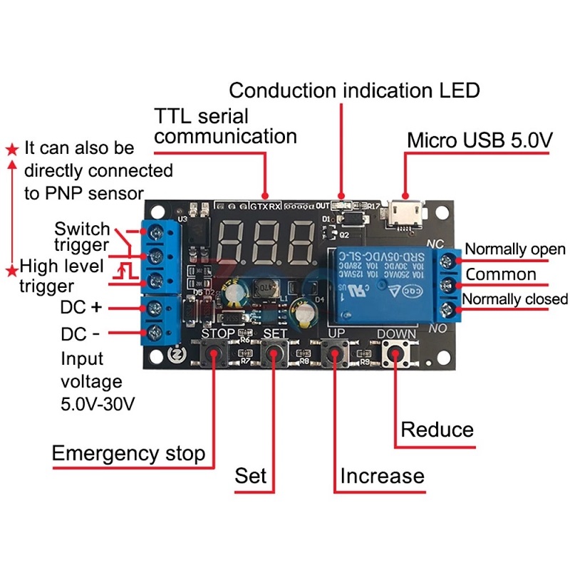 5Pcs-ZK-TD2-5V-12V-24V-Time-Delay-Relay-Module-Trigger-Cycle-Timing-Industrial-Anti-overshoot-Timer--1804448-2