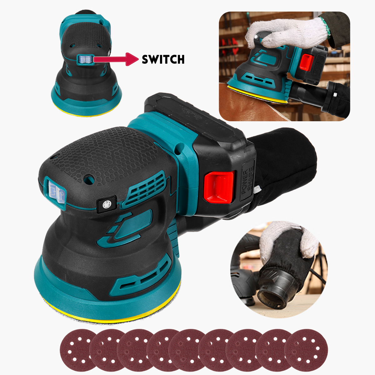 Drillpro-18V-125mm-3-Gears-Electric-Sander-Furniture-Wood-Metal-Paint-Grinder-Buffer-Polishing-Machi-1926558-11