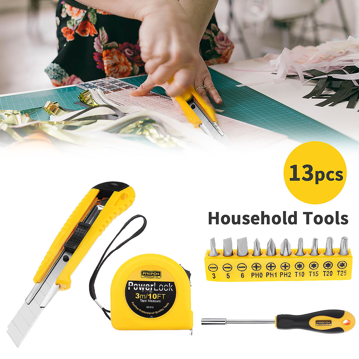 13Pcs-DIY-Household-Hand-Tool-Kit-Maintenance-Repair-Kits-Tape-Measure-Screwdriver-Cutter-Tool-1272087-1