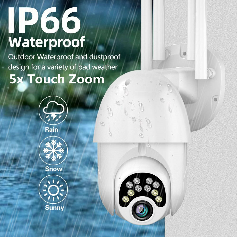 1080P 10 LED 5X Zoom Upgraded Four-antenna HD Outdoor PTZ IP Camera Two Way Audio Voice Alarm Wifi Camera Auto Waterproof Night Vision Surveillance