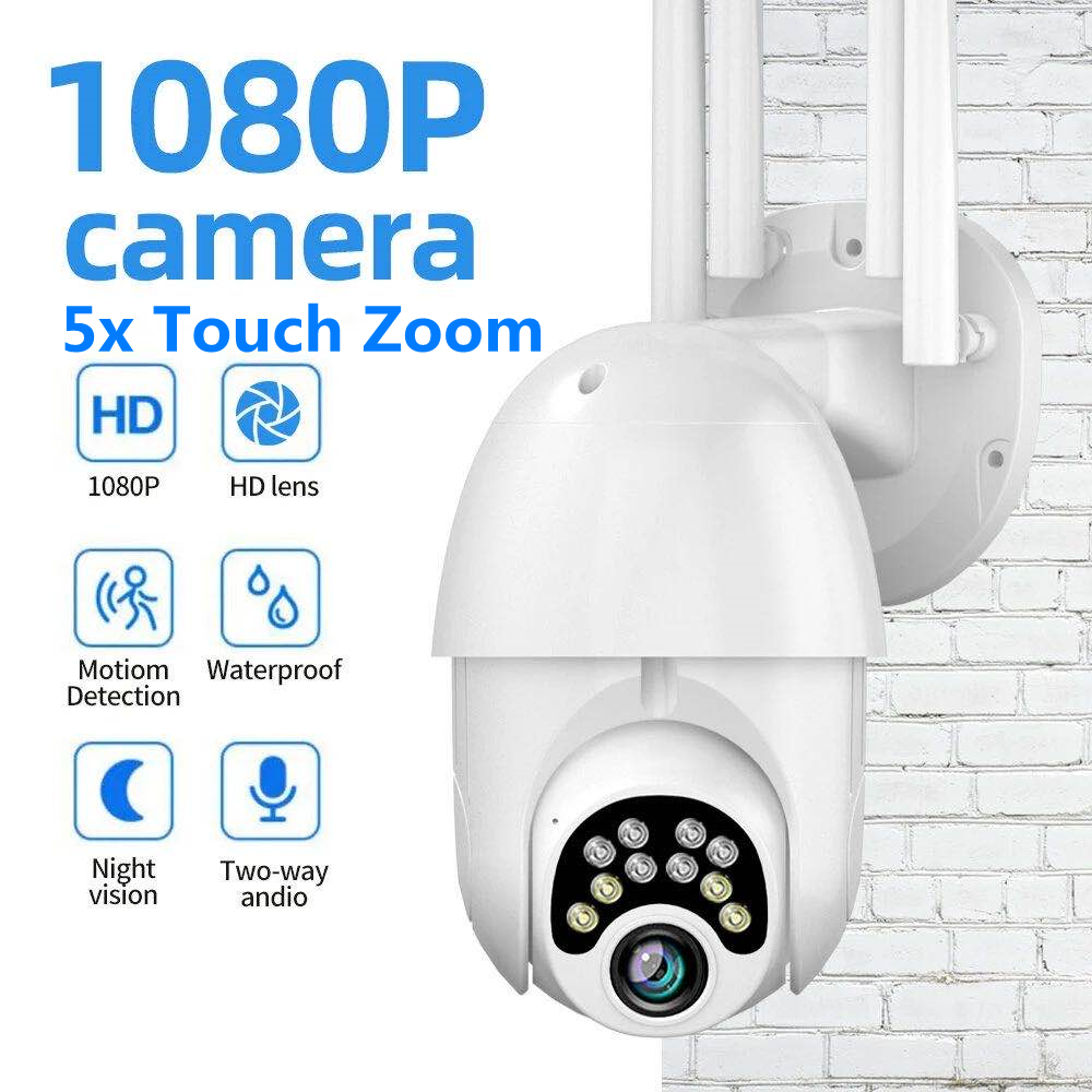 1080P 10 LED 5X Zoom Upgraded Four-antenna HD Outdoor PTZ IP Camera Two Way Audio Voice Alarm Wifi Camera Auto Waterproof Night Vision Surveillance