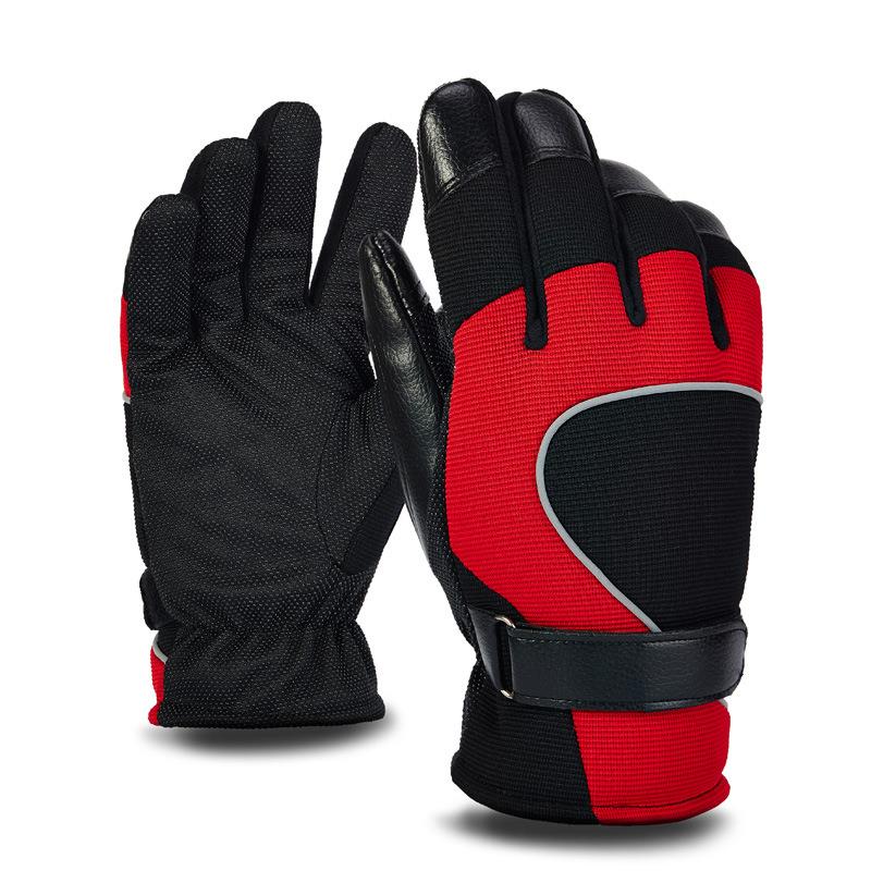 PJ02-Men-Winter-Windproof-Anti-Slip-Mittens-Gloves-Reflective-Strip-Leather-Patchwork-Fleece-Warm-1210518-1