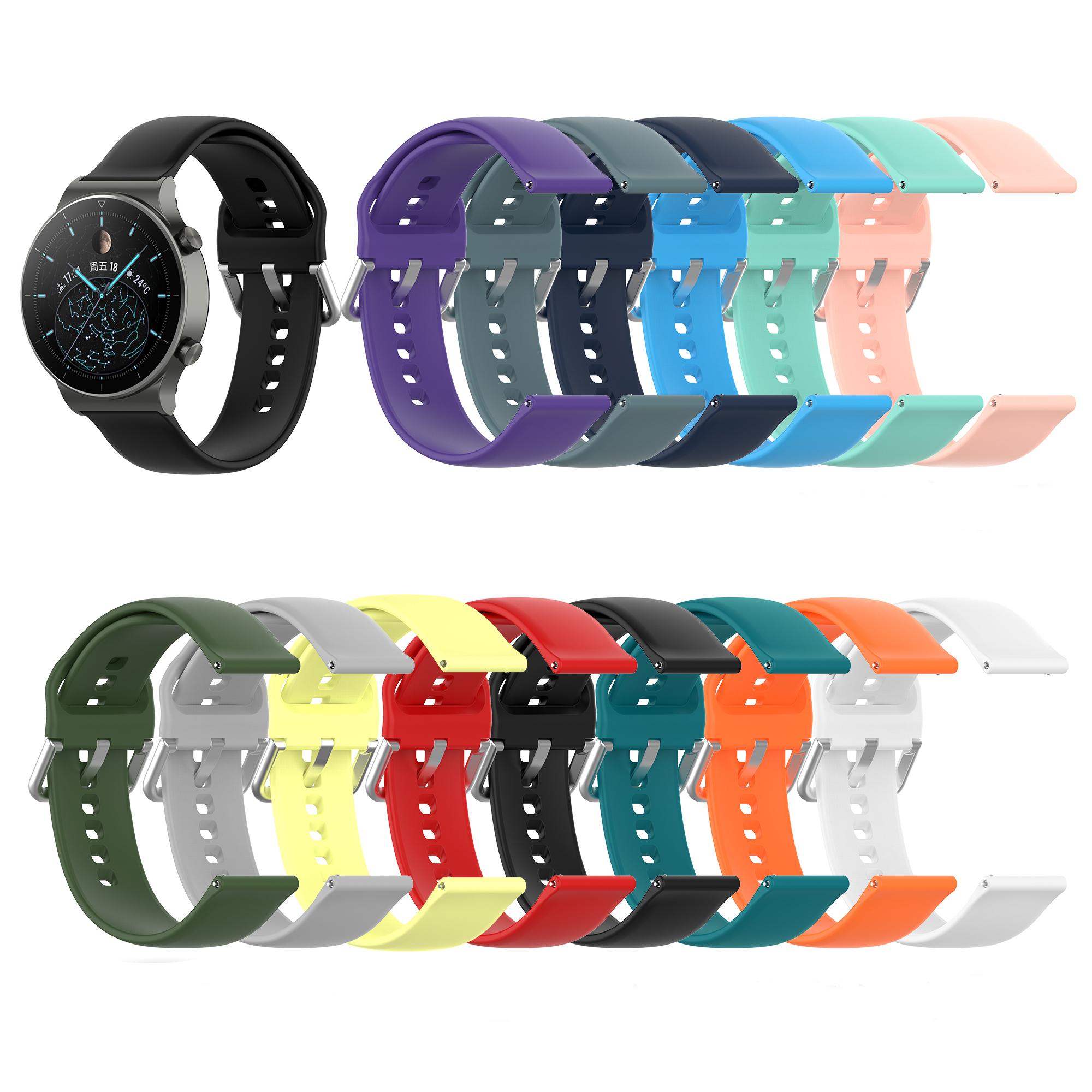 Bakeey-22mm-Multi-color-Silicone-Siver-Buckle-Replacement-Strap-Smart-Watch-Band-For-Huawei-Watch-GT-1768637-1