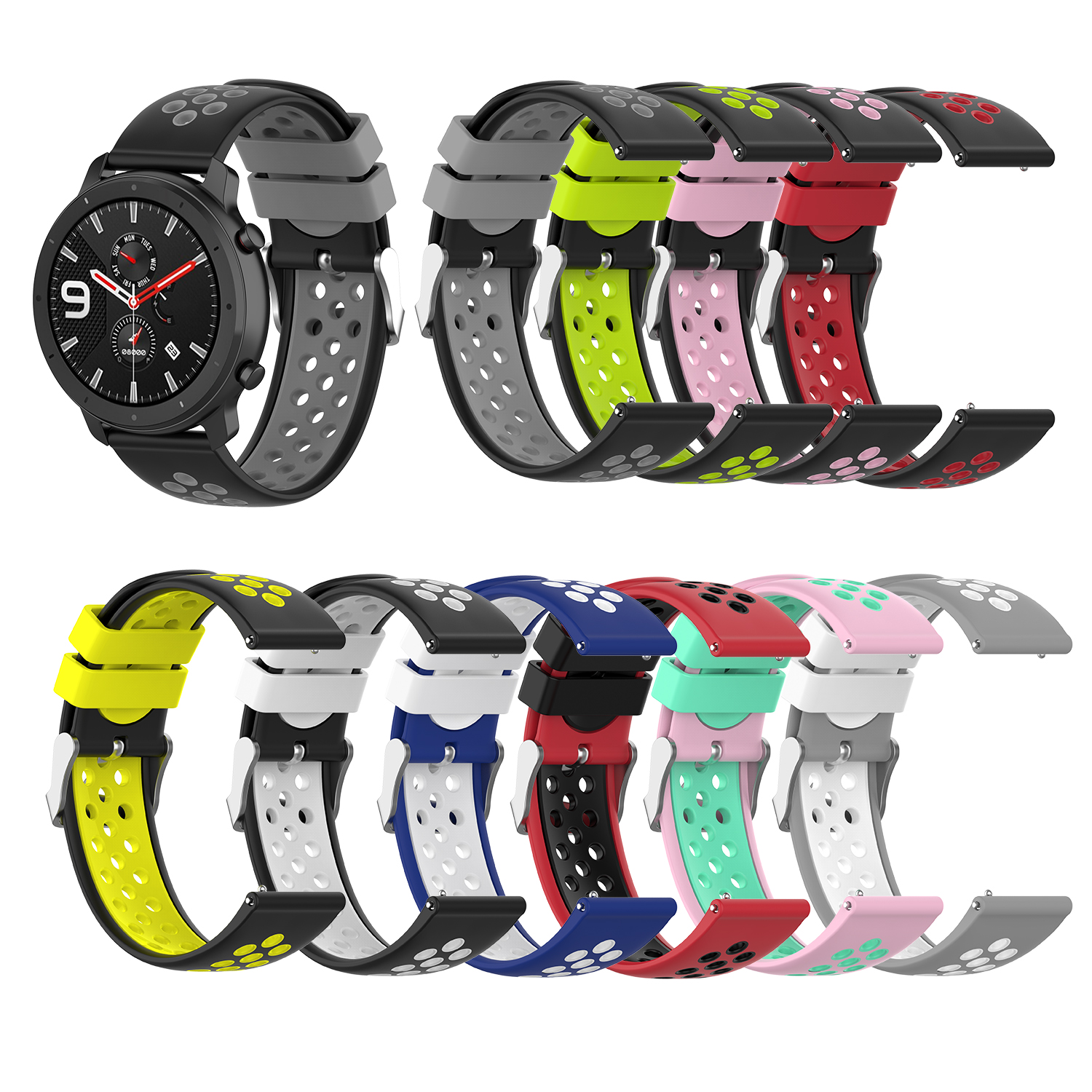 Bakeey-22mm-Two-color-Buckle-Strap-Stoma-Silicone-Replacement-Strap-For-Amazfit-GTR-47MM-1814094-1