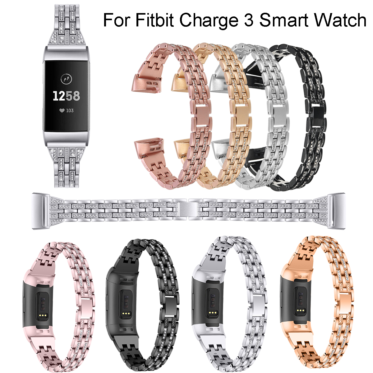 Bakeey-Crystal-Stainless-Steel-Replacement-Watch-Band-Strap-for-Fitbit-Charge-3-Smart-Watch-1477172-1