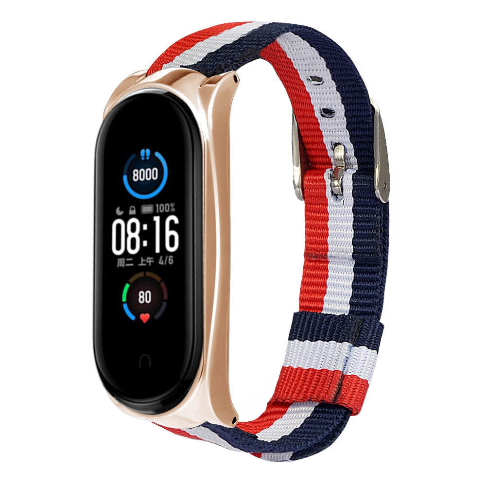 Bakeey-Metal-Shell-Striped-Canvas-Replacement-Strap-Smart-Watch-Band-For-Xiaomi-Mi-Band-5-Non-origin-1716732-4