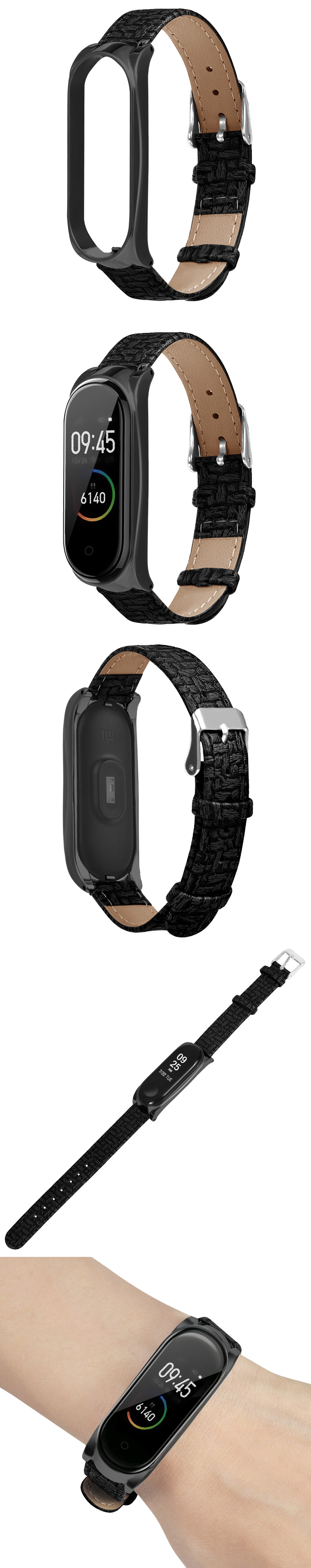 Metal-Case-Weave-Texture-Leather-Watch-Band-Watch-Strap-Replacement-for-Xiaomi-Miband-4-Non-original-1541235-2