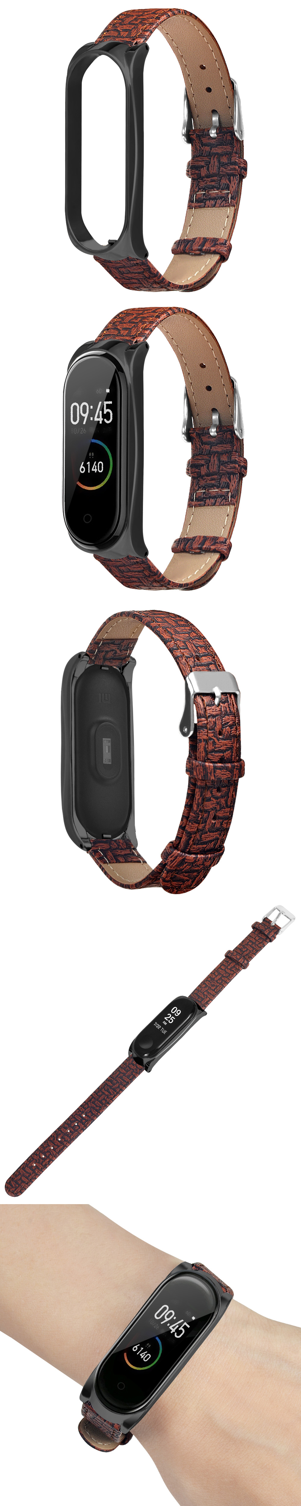 Metal-Case-Weave-Texture-Leather-Watch-Band-Watch-Strap-Replacement-for-Xiaomi-Miband-4-Non-original-1541235-3