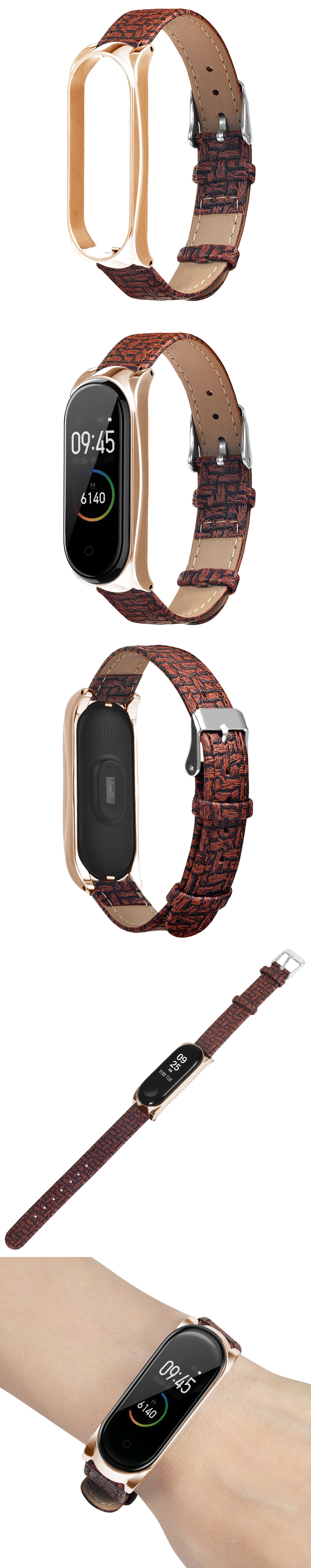 Metal-Case-Weave-Texture-Leather-Watch-Band-Watch-Strap-Replacement-for-Xiaomi-Miband-4-Non-original-1541235-4