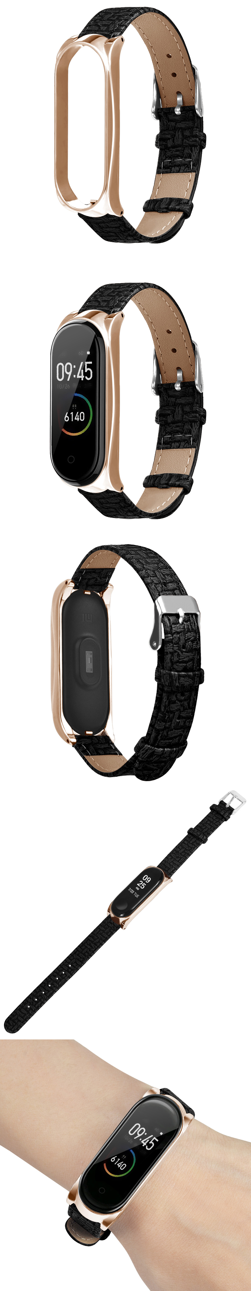 Metal-Case-Weave-Texture-Leather-Watch-Band-Watch-Strap-Replacement-for-Xiaomi-Miband-4-Non-original-1541235-5