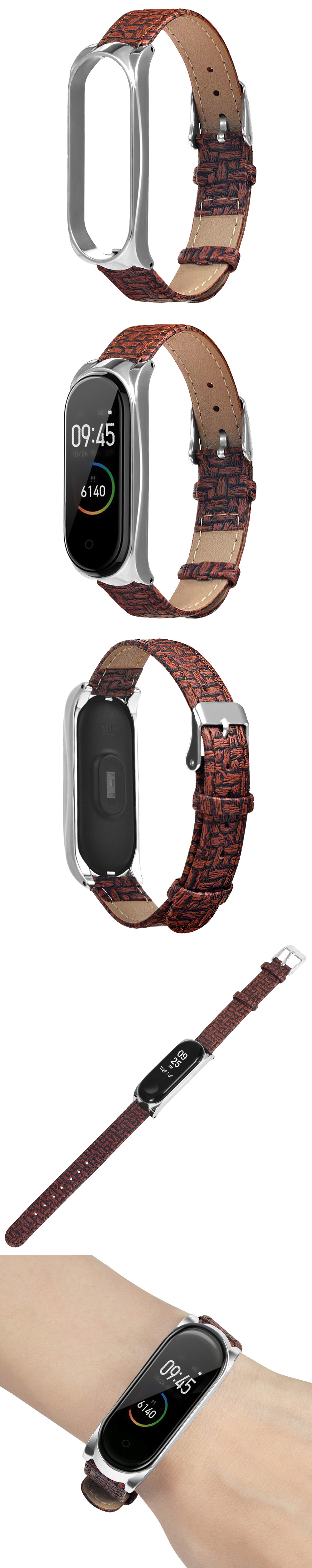 Metal-Case-Weave-Texture-Leather-Watch-Band-Watch-Strap-Replacement-for-Xiaomi-Miband-4-Non-original-1541235-6