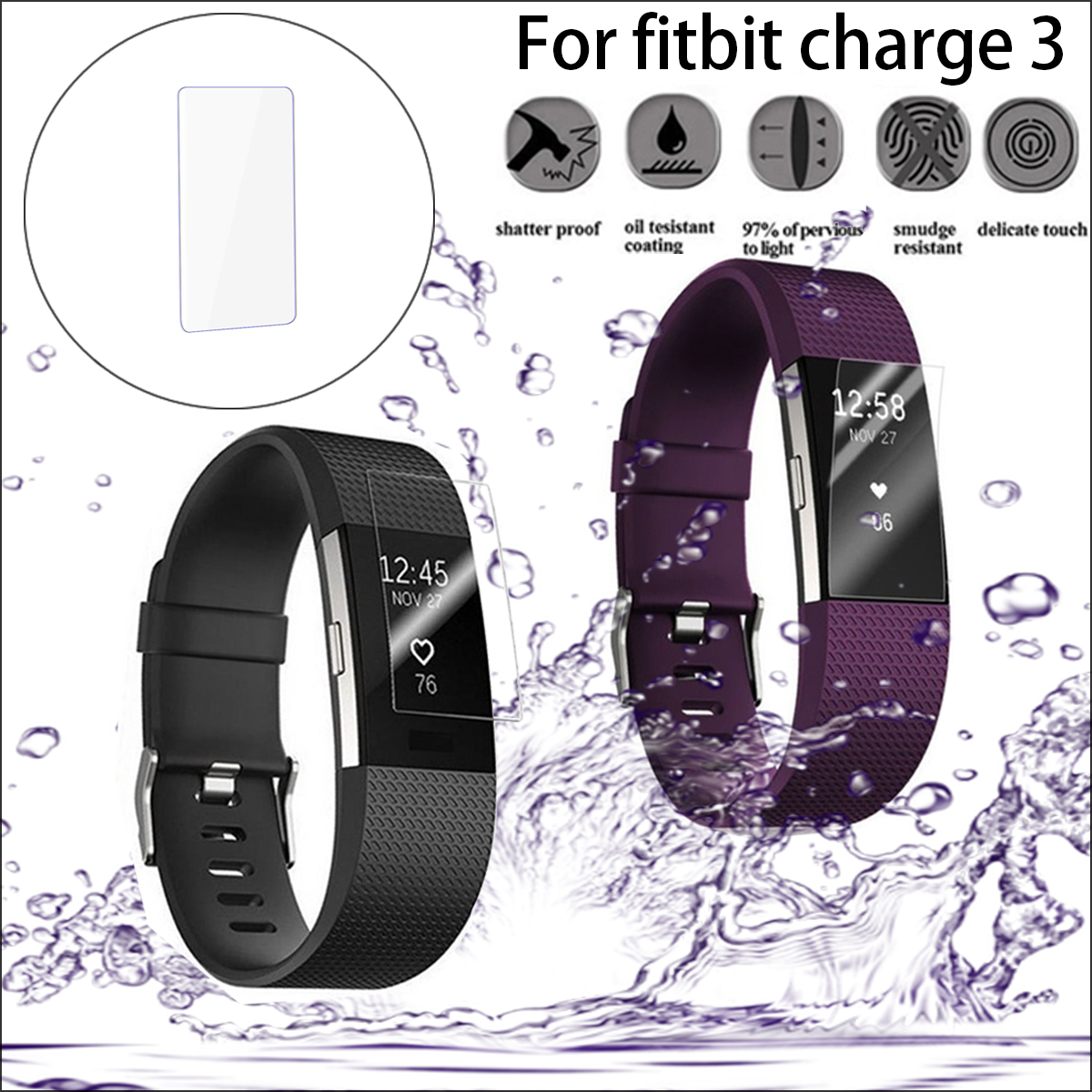 Tempered-Glass-Full-Edge-Cover-TPU-Watch-Screen-Protector-for-Fitbit-Charge-3-Smart-Watch-1443830-1