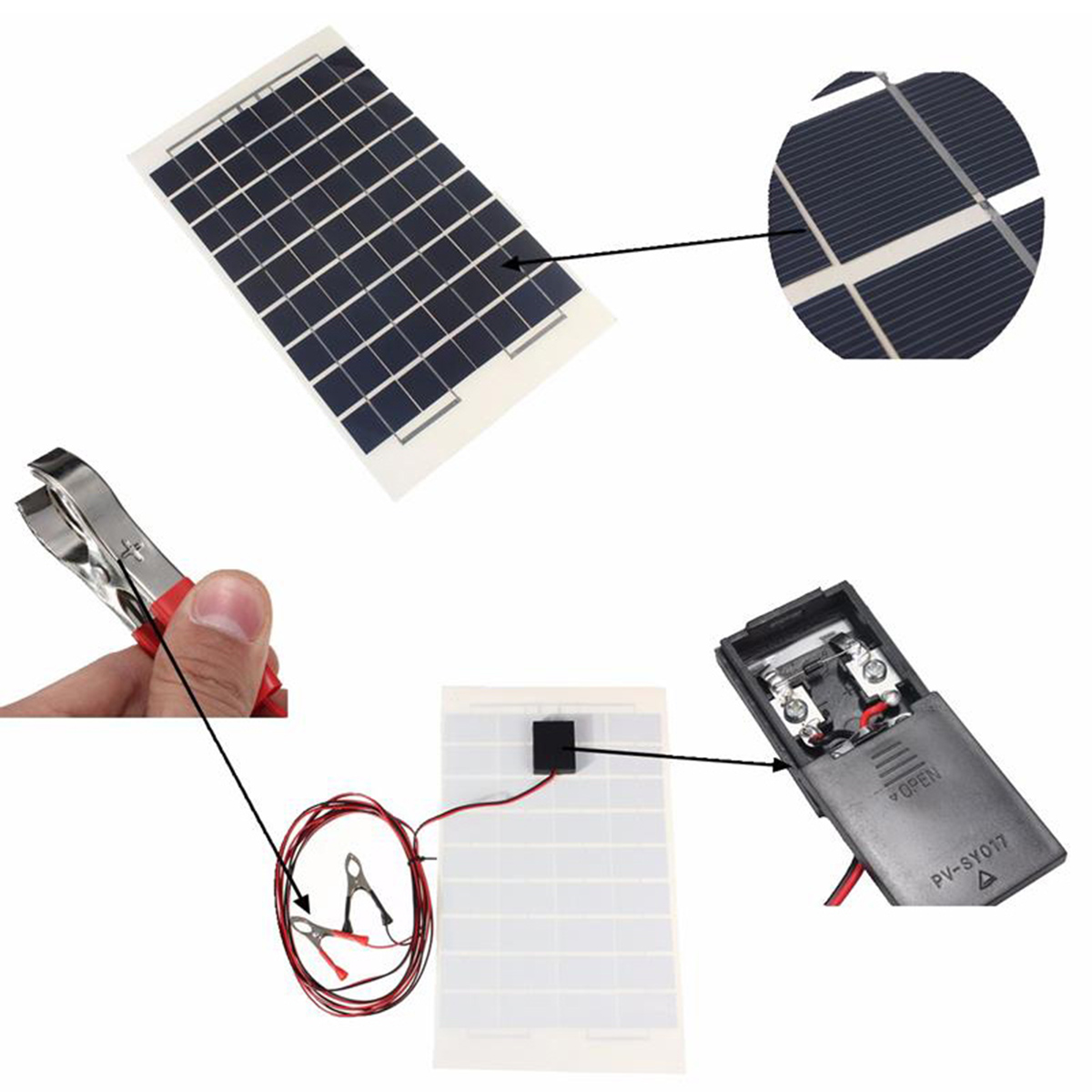 12V-10W-Solar-Panel-PolyCrystalline-Cells-DIY-Solar-Module-With-Block-Diode-2-Alligator-Clips-1301335-3