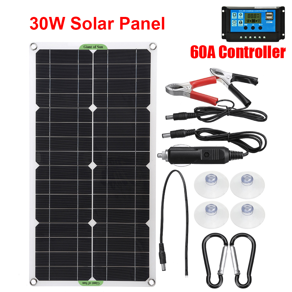 12V-30W-Solar-Panel-Kit-Complete-10A-30A-50A-60A-Controller-RV-Camping-Car-Boat-Battery-Phone-USB-So-1813996-1