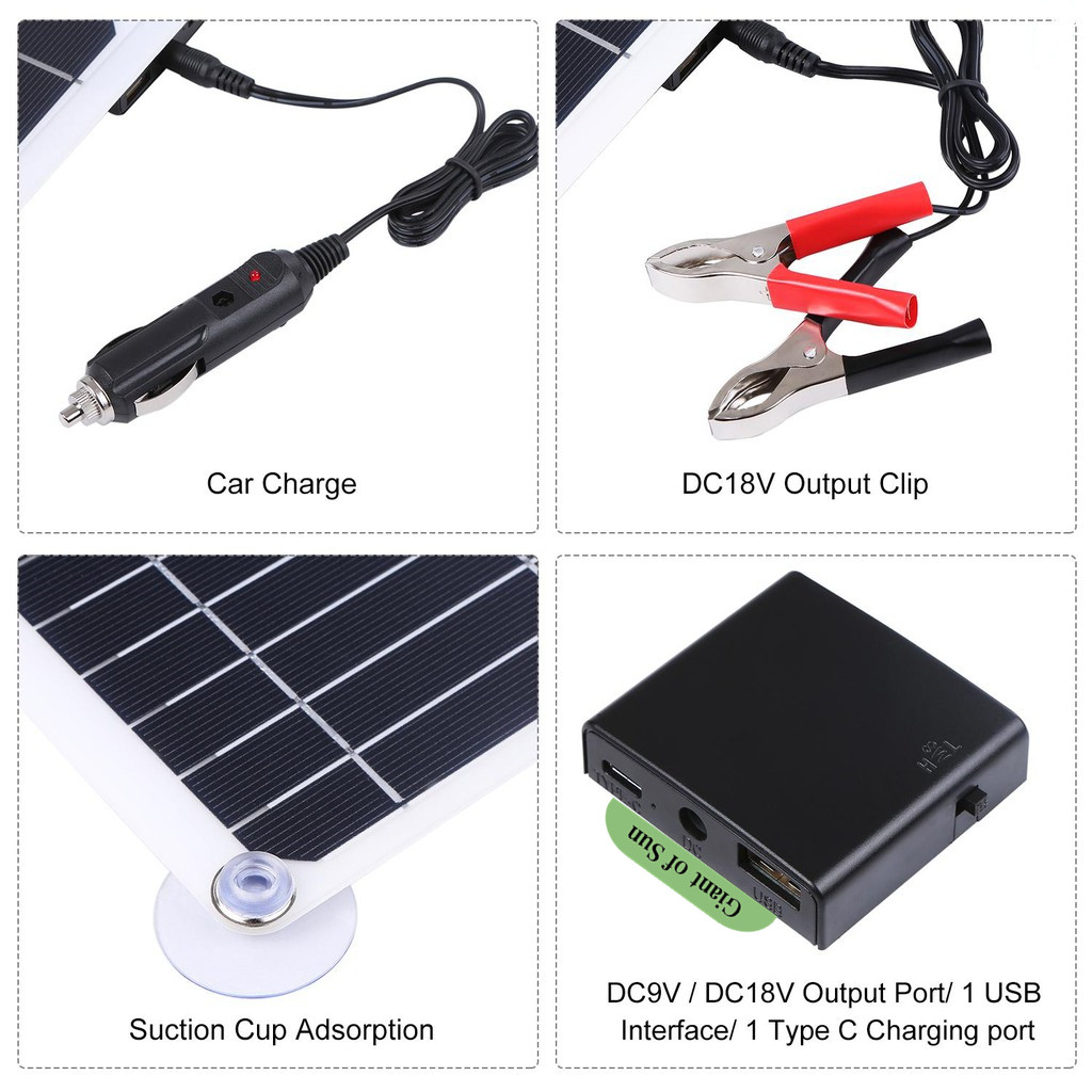 12V-30W-Solar-Panel-Kit-Complete-10A-30A-50A-60A-Controller-RV-Camping-Car-Boat-Battery-Phone-USB-So-1813996-2