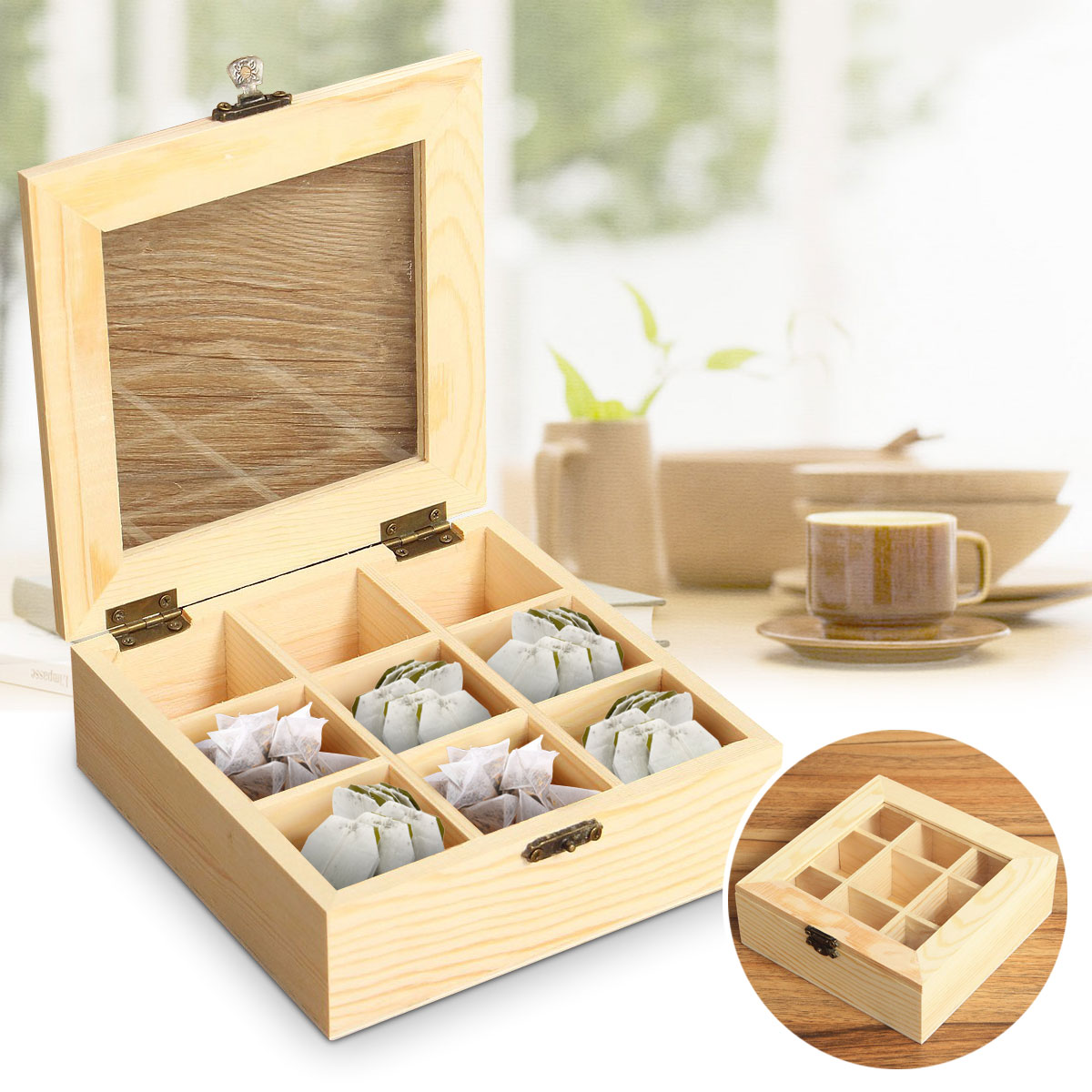 9-Compartments-Wooden-Tea-Bag-Jewelry-Organizer-Chest-Storage-Box-Glass-Top-Log-1304858-1