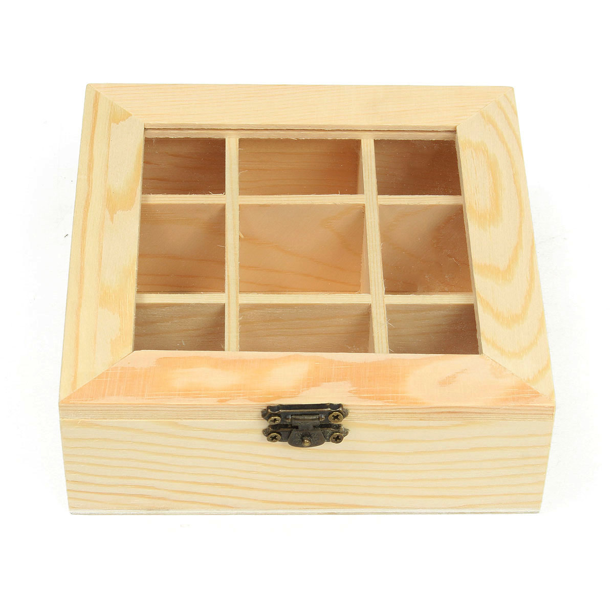 9-Compartments-Wooden-Tea-Bag-Jewelry-Organizer-Chest-Storage-Box-Glass-Top-Log-1304858-4