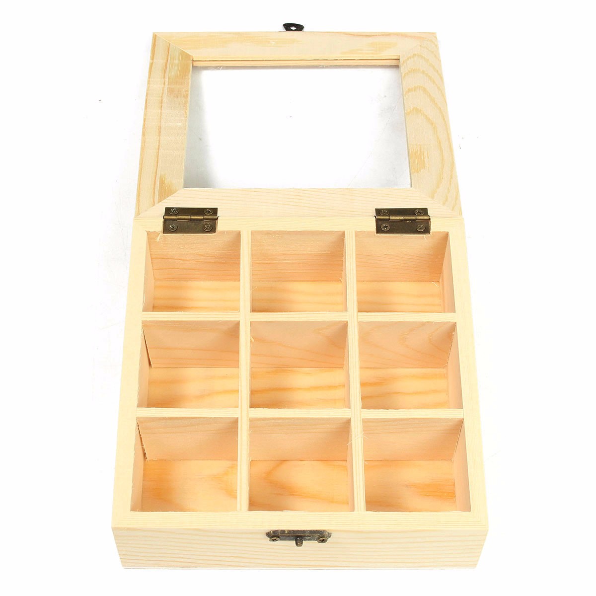 9-Compartments-Wooden-Tea-Bag-Jewelry-Organizer-Chest-Storage-Box-Glass-Top-Log-1304858-5