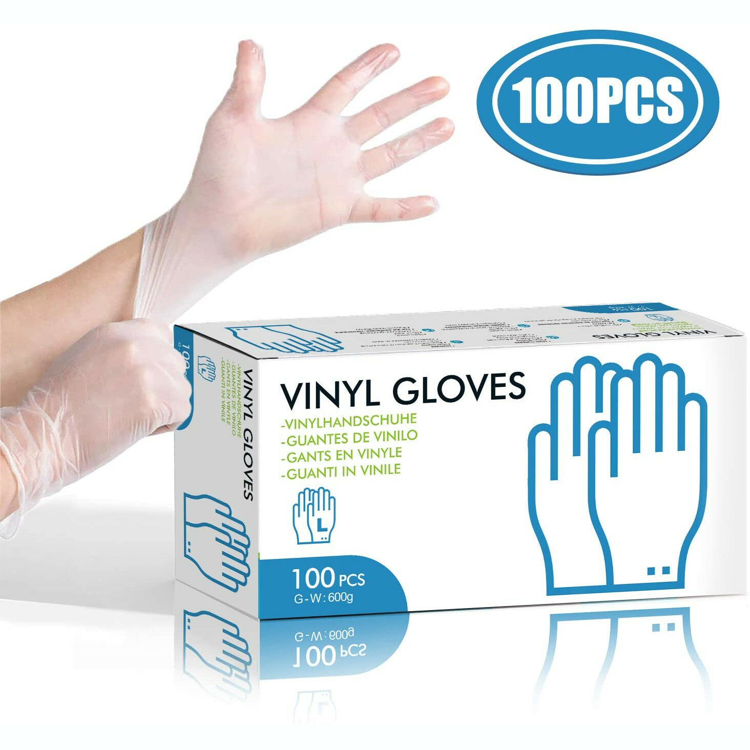 100Pcs Tearproof Antibacterial Safety Disposable Glove Powder-free Top Examination Gloves L Size Stretchy