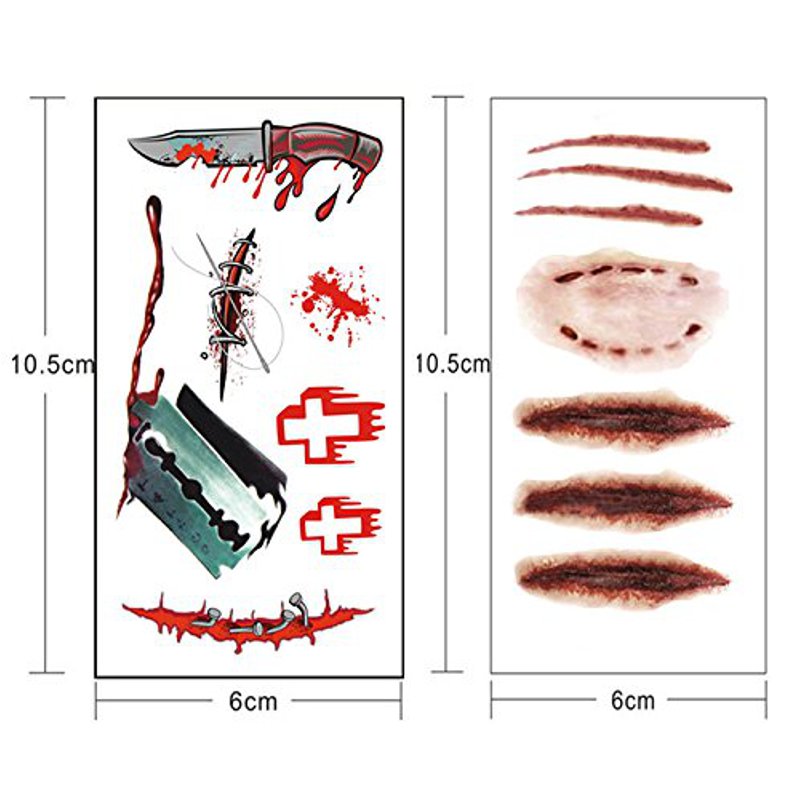 10Pcs-Halloween-Blade-Horror-Wound-Lifelike-Bloodstain-Scar-Stickers-1206719-4