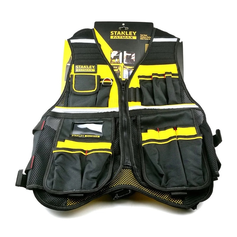 Multi-pocket-Work-Tool-Vest-with-Black-Yellow-Reflective-Safety-Strip-Adjustable-Strap-1853620-1