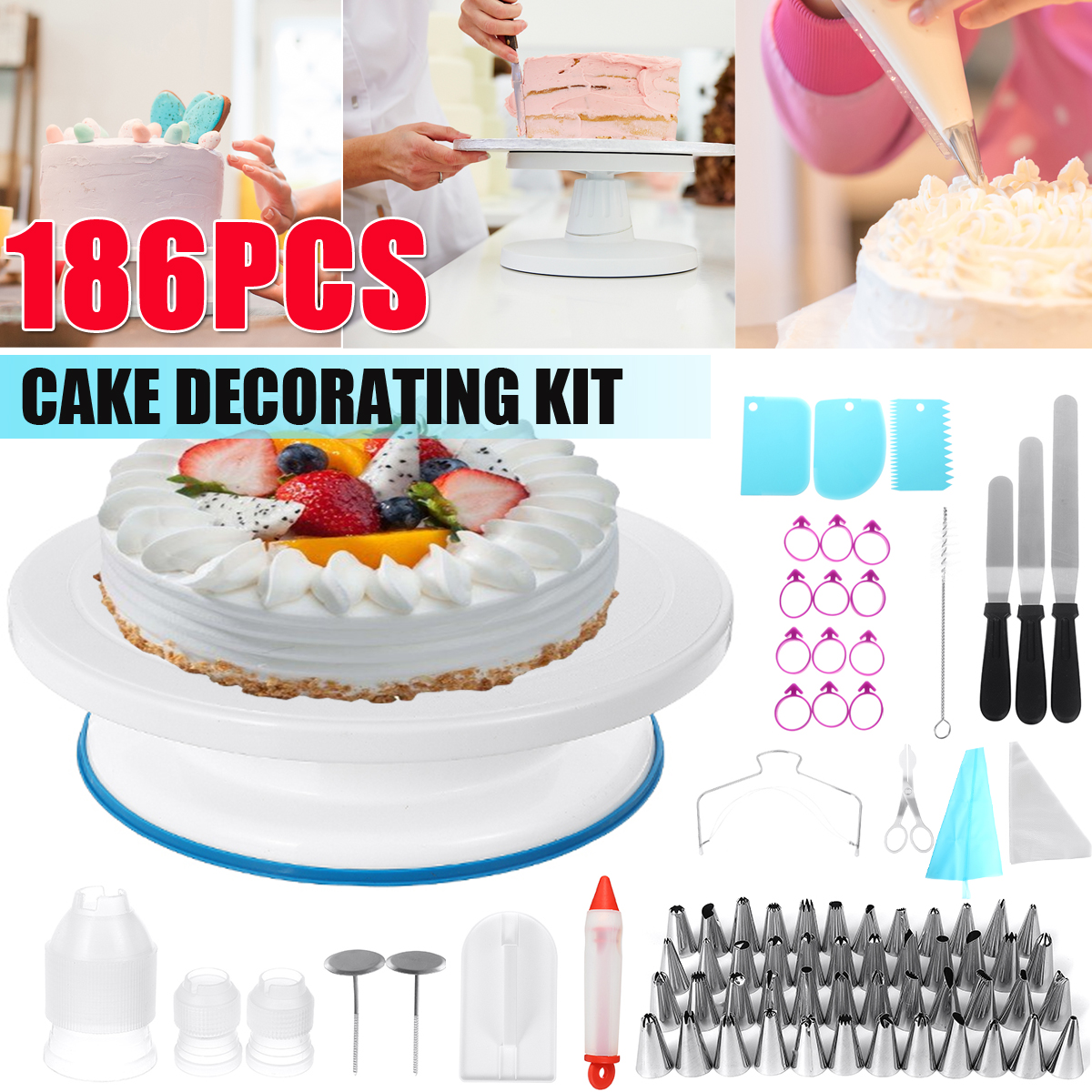 186Pcs-Cake-Decorating-Tool-Kit-Baking-Fondant-Supplies-Turntable-Bag-Tip-Nozzle-1765683-1
