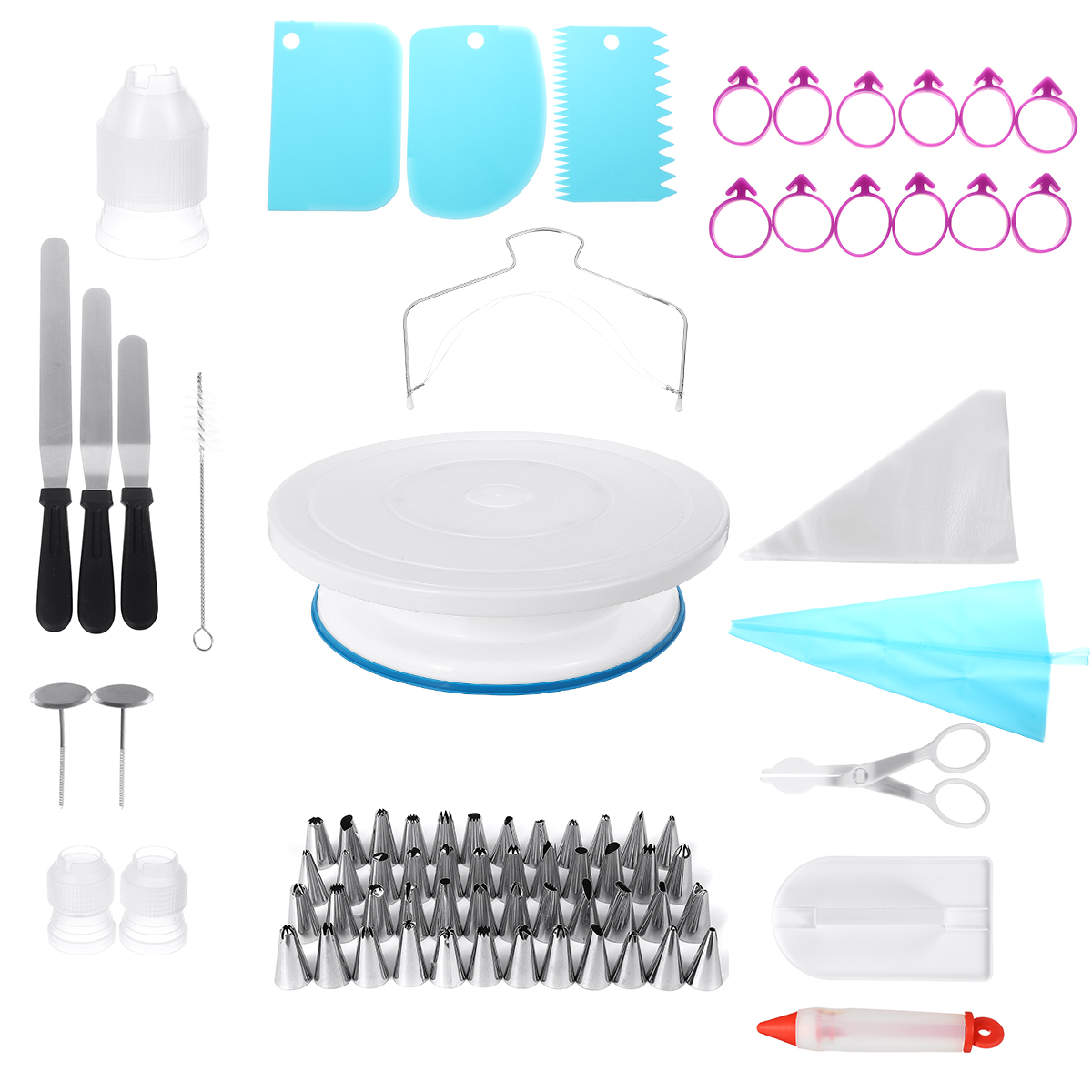 186Pcs-Cake-Decorating-Tool-Kit-Baking-Fondant-Supplies-Turntable-Bag-Tip-Nozzle-1765683-2