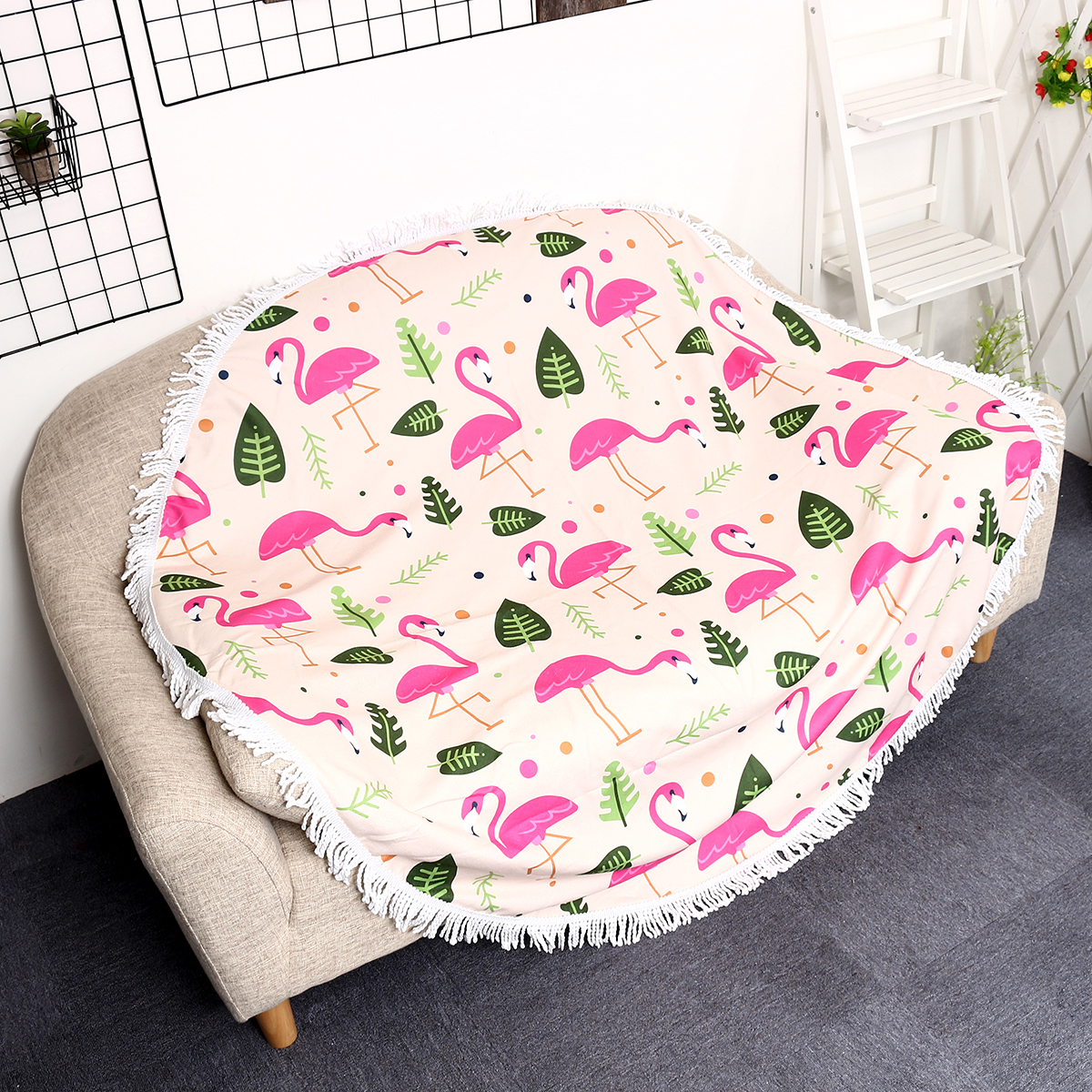 Fashion-Flamingo-450G-Round-Beach-Towel-With-Tassels-Microfiber-150cm-Picnic-Blanket-Beach-Cover-Up-1295953-9