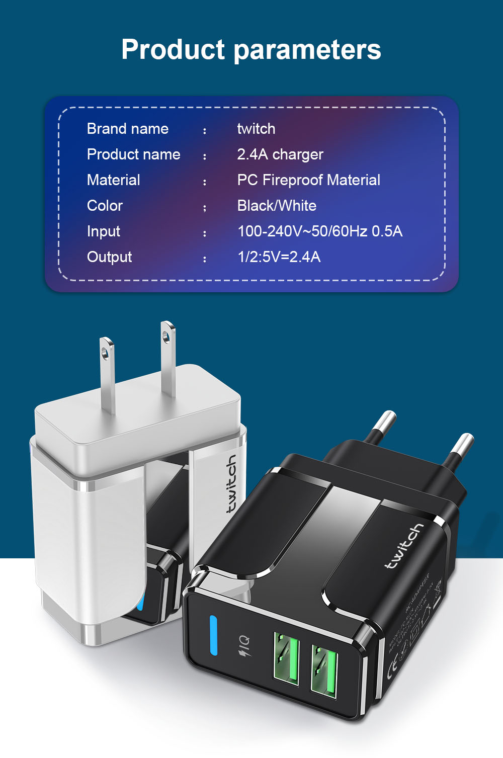 Twitch-LED-24A-Dual-USB-Output-Travel-USB-Charger-Wall-Charger-Adapter-EUUKUS-Plug-for-Samsung-S10-S-1643724-9