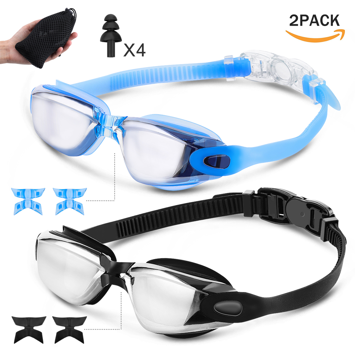 2Pair-Swimming-Goggles-with-Earplug-Nose-Rest-Transparent-Anti-UV-Anti-Fog-Protection-Goggles-for-Ad-1884483-1