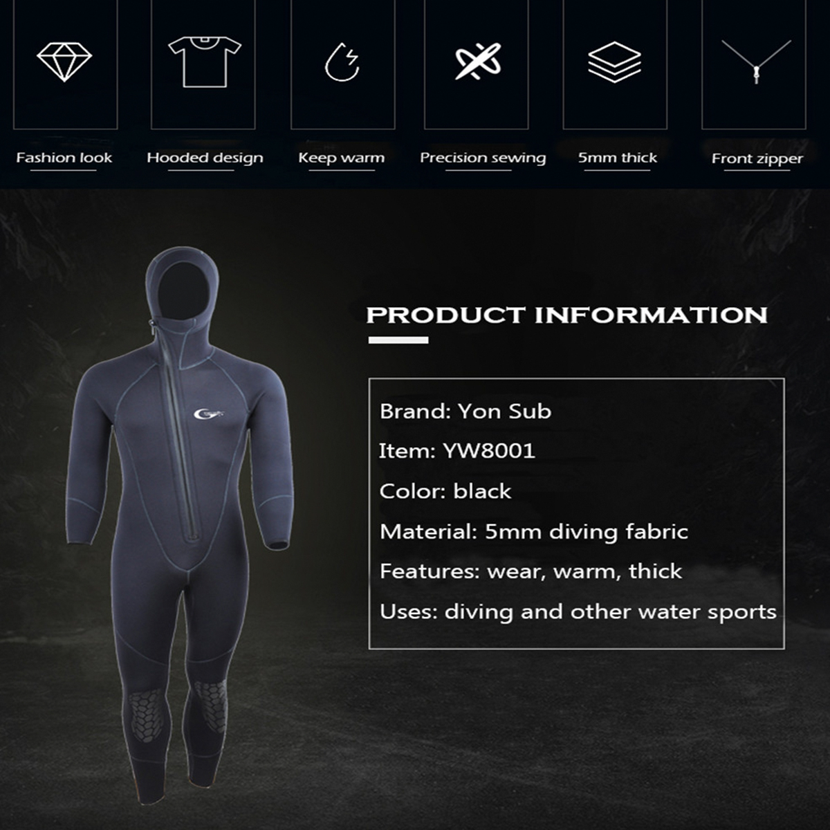 Yon-Sub-5MM-Neoprene-Front-Zipper-Diving-Snorkeling-Swimming-Suit-Set-Long-Sleeves-Men-Wetsuit-Surfi-1641709-8