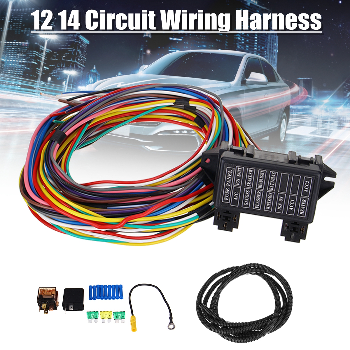 14-Circuit-Universal-Wiring-Harness-Bumper-Wire-Kit-12V-Durability-Car-Hot-Rod-Street-Rod-XL-Wires-1556783-2