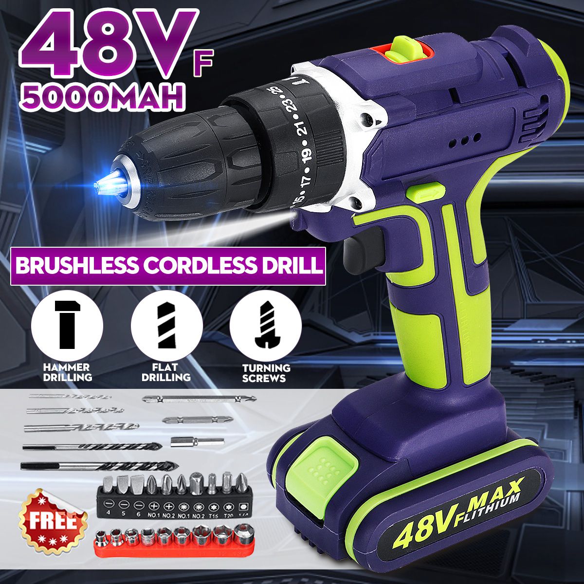 3-In-1-Hammer-Drill-48V-Cordless-Drill-Double-Speed-Power-Drills-LED-lighting-1Pcs-Large-Capacity-Ba-1665497-2