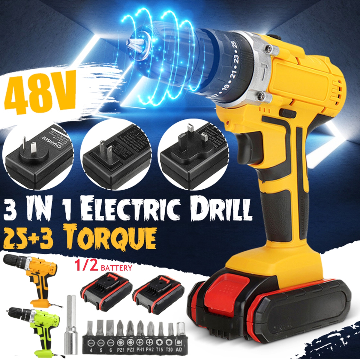 48VF-22800mAh-Cordless-Rechargable-3-In-1-Power-Drills-Impact-Electric-Drill-Driver-With-2Pcs-Batter-1877445-1