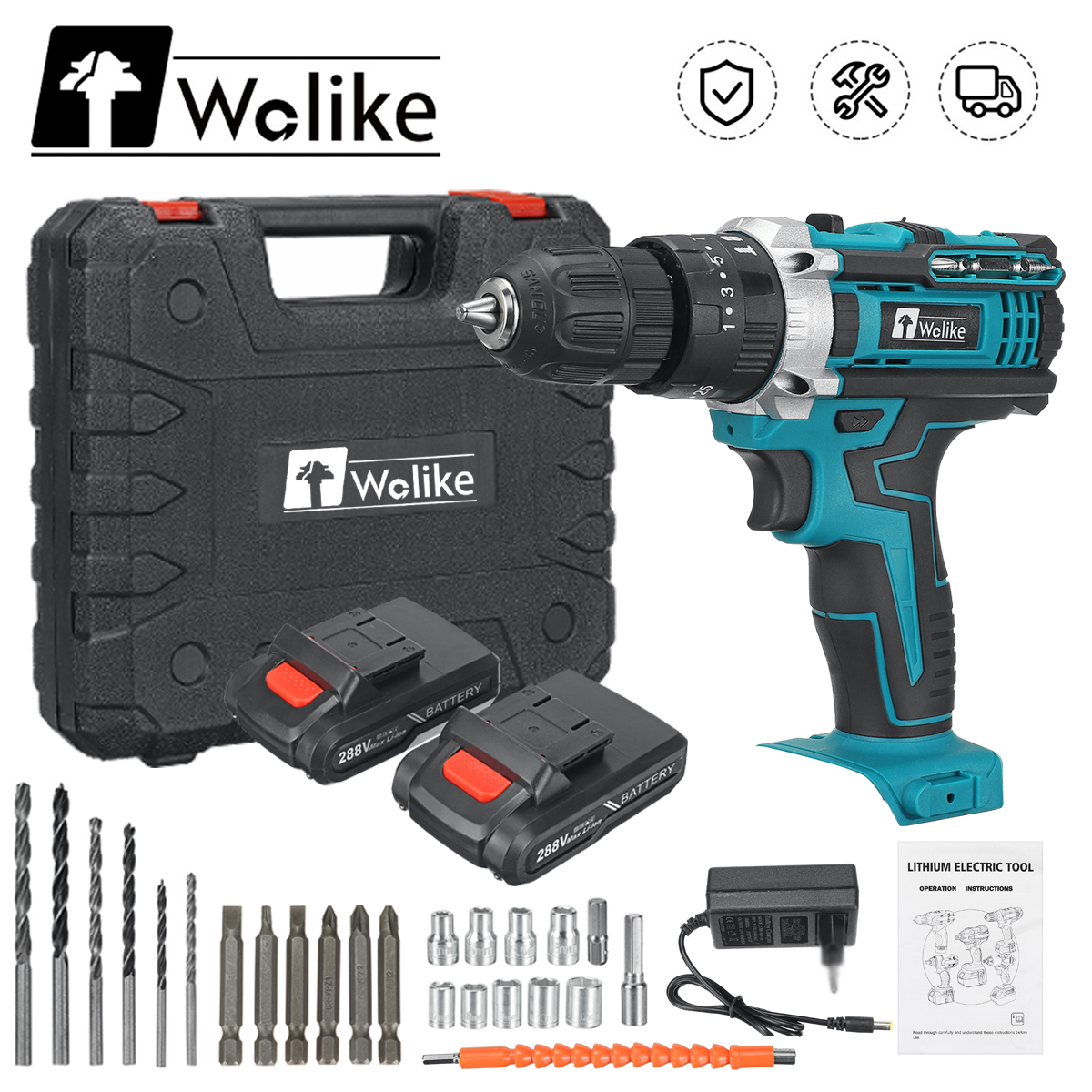 Wolike-288VF-10mm-Electric-Drill-253-Torque-Adjustment-Switch-Stepless-Speed-W1pc2pc-Battery-AUEUUS--1931063-1