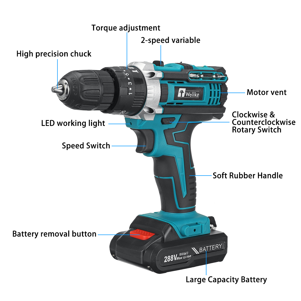 Wolike-288VF-10mm-Electric-Drill-253-Torque-Adjustment-Switch-Stepless-Speed-W1pc2pc-Battery-AUEUUS--1931063-3