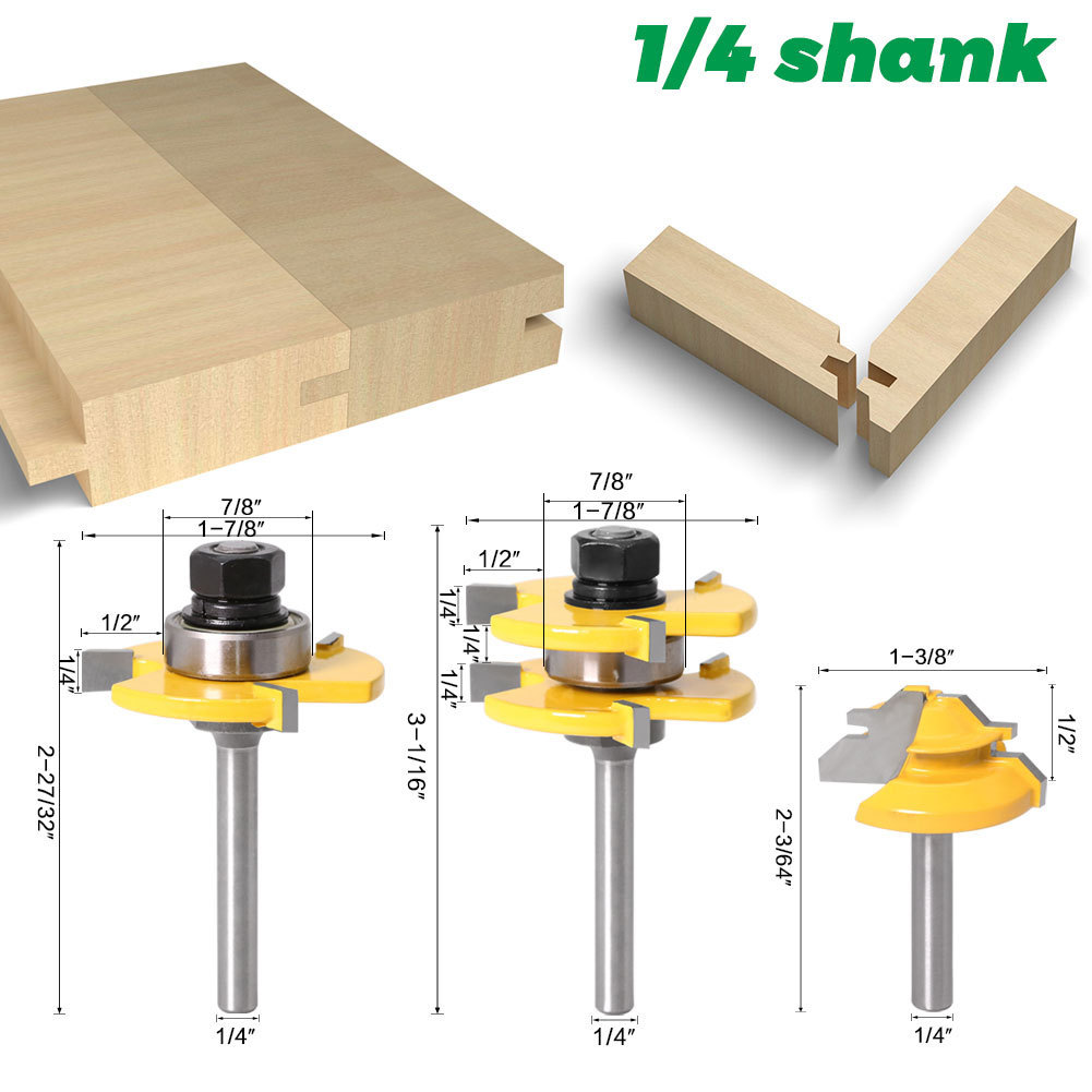 3Pcs-6mm-14-Shank-Tongue--Grooving-Joint-Router-Bit-45-Degree-Lock-Miter-Router-Set-Stock-Wood-Cutti-1765155-3