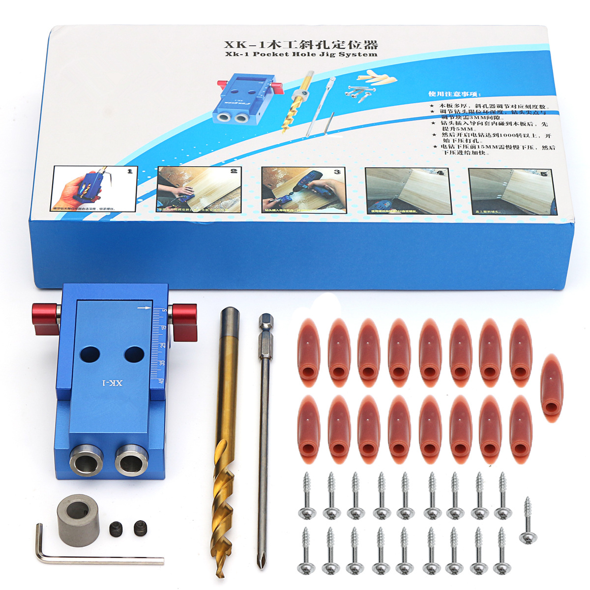 Mini-Pocket-Slant-Hole-Jig-System-Kit-with-Step-Drill-Bit-Woodwork-Tool-Set-1188419-7