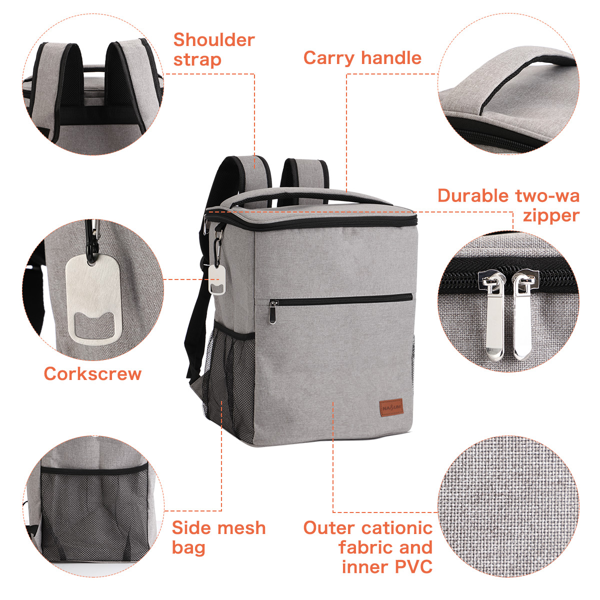 NASUM-25L-Gray-Insulated-Waterproof-Cooling-Backpack-Bag-Picnic-Camping-Rucksack-Ice-Cooler-Bag-1901895-2