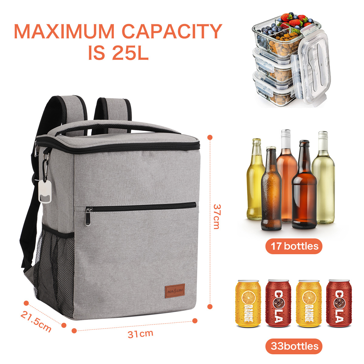 NASUM-25L-Gray-Insulated-Waterproof-Cooling-Backpack-Bag-Picnic-Camping-Rucksack-Ice-Cooler-Bag-1901895-3