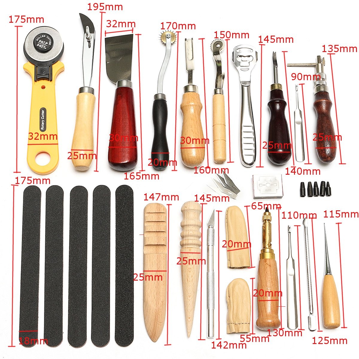 19pcs-Leather-Craft-Punch-Tools-Stitching-Carving-Working-Sewing-Saddle-Groover-Kit-1104765-1