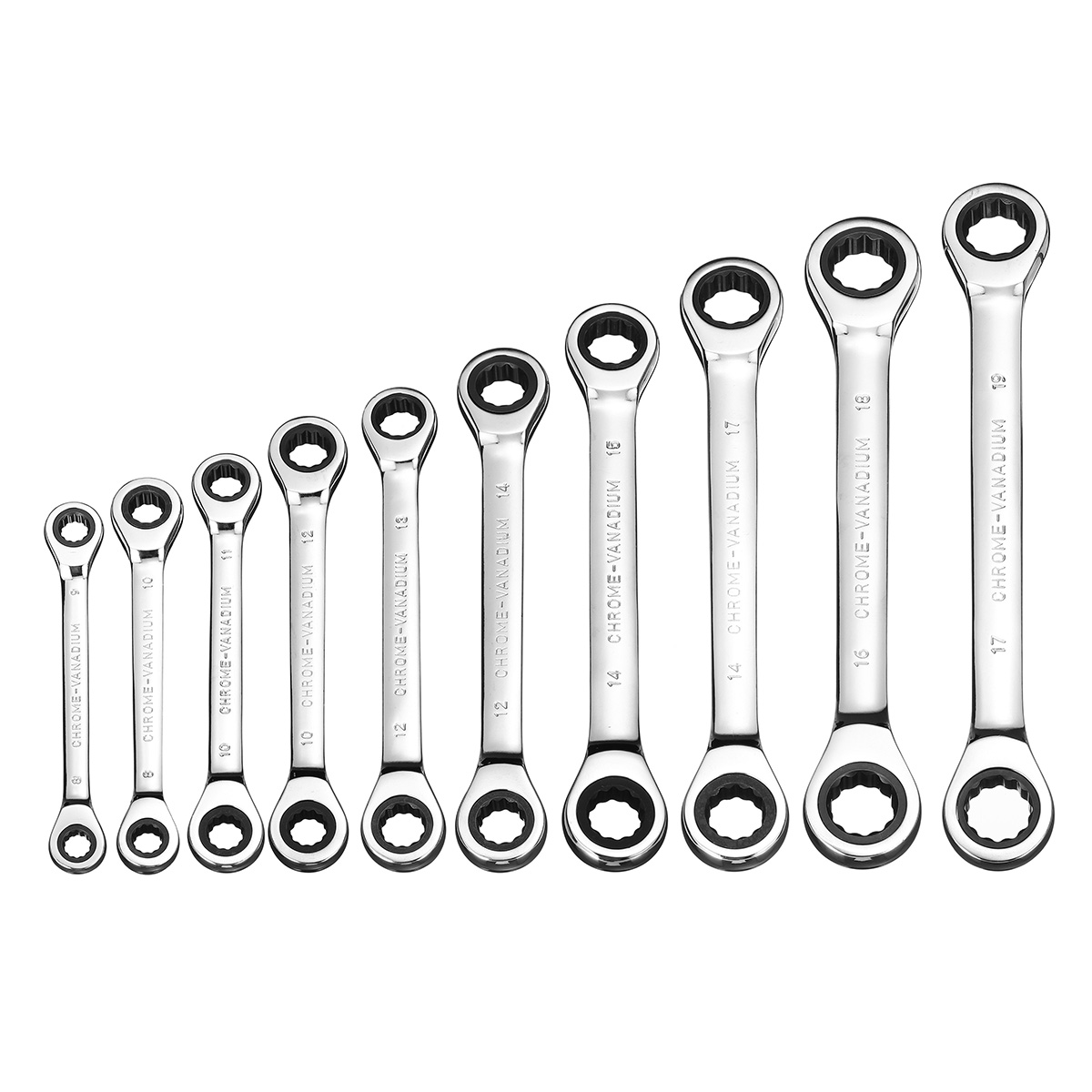 8-19mm-Steel-Metric-Fixed-Head-Ratchet-Spanner-Wrench-Double-End-Ring-Tool-1528692-10